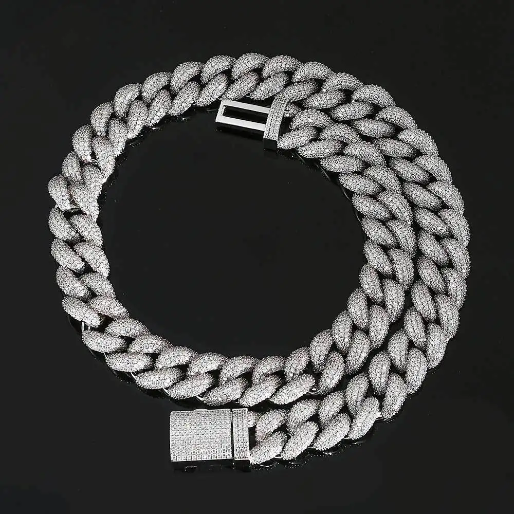 Anztilam 15mm Bubble Iced Out Cuban Chain Hip Hop Necklace AAA Cubic Zircon Copper Long Miami Chain Choker For Men