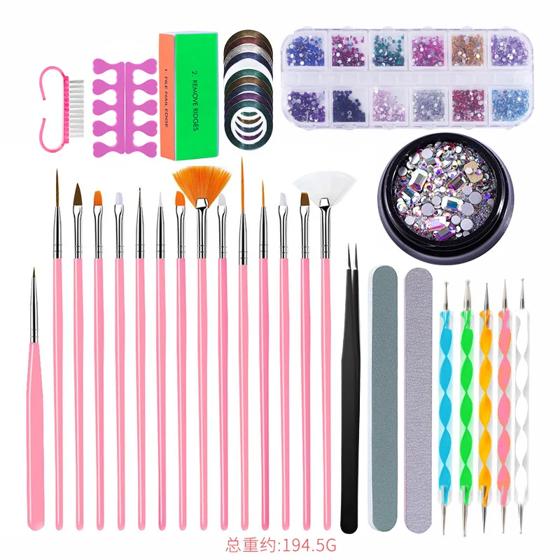 Novo Kit! Unhas conjunto de manicure decoração caneta de tinta de unhas caneta de pontilhar arquivo de unhas pele morta garfo