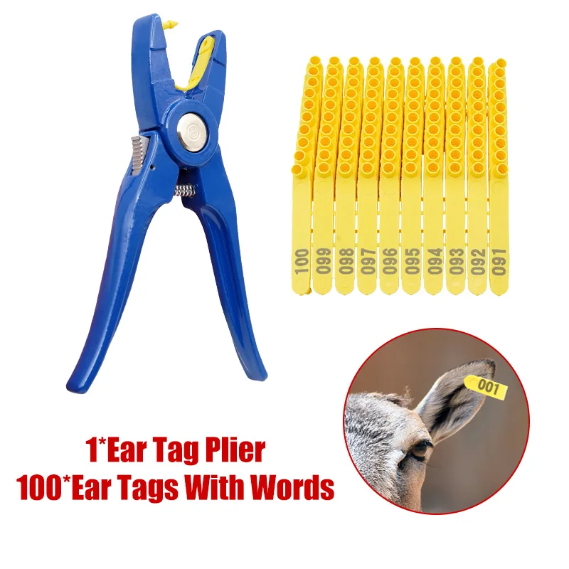 Livestock Goat Ear Tag Marker Applicator with Number 001-100 Ear Tags For Sheep Identification Kit Animals Management