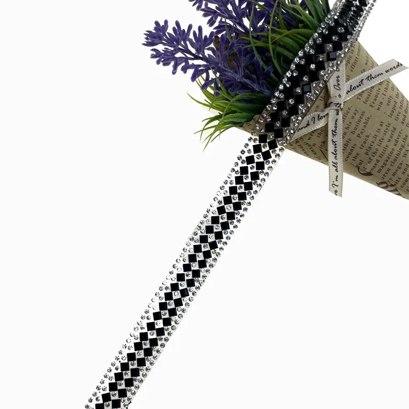 1 Yard White Black Hot Fix Rhinestone Glass Ribbon Motif Crystal Lace Trim Tape Decorative Shoes Clothing Accessories YY039