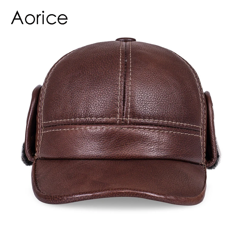 Autumn Winter Warm Genuine Leather Men Baseball Cap Hat Brand New Men\'s Real Leather Adult Solid Adjustable Hats/ Caps HL104