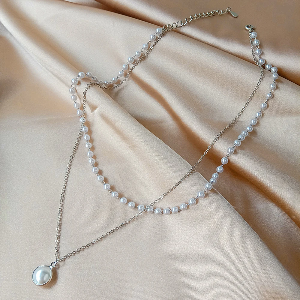 SUMENG 2024 Neue Mode Kpop Perle Choker Halskette Nette Doppel Schicht Kette Anhänger Für Frauen Schmuck Mädchen Geschenk – Detail 4