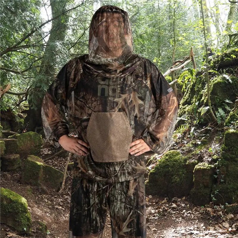 Mesh Hooded Ghillie Suits Bionic Camouflage Suit Anti-Mosquito Bee Protection Hunting Clothing Outdoor Wildlife Photography Sets