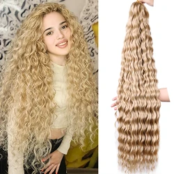 Cabello sintético de onda profunda larga de estrella completa para mujer, cabello de ganchillo Afro rizado, trenzas de ganchillo, cabello rubio Ombre de 32