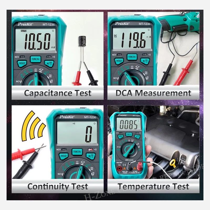 Pro\'sKit MT-1236 3-5/6 True RMS cyfrowy multimetr ACA ACV DCA DCV zakres automatyczny elektryk odporny na oparzenia miernik LED oświetlenie