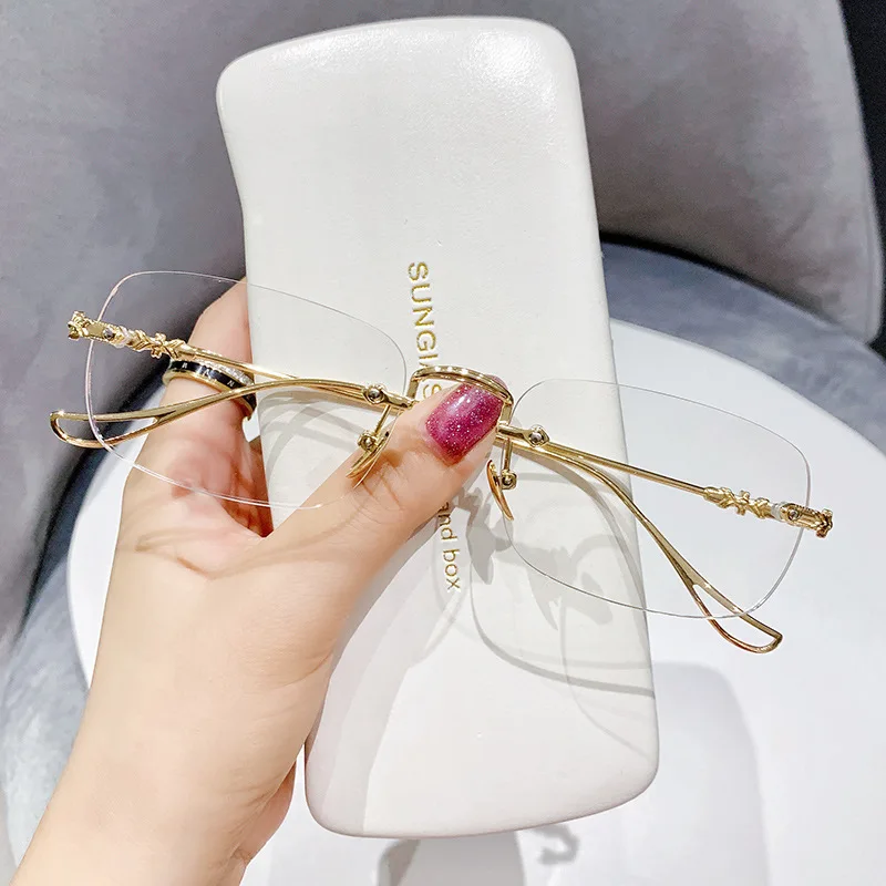 Ahora Rimless Anti Blue Light Blocking Reading Presbyopia Eyeglasses Women Men Busines Computer Eyewear Frame 0 +1.0+1.5+2.0+2.5
