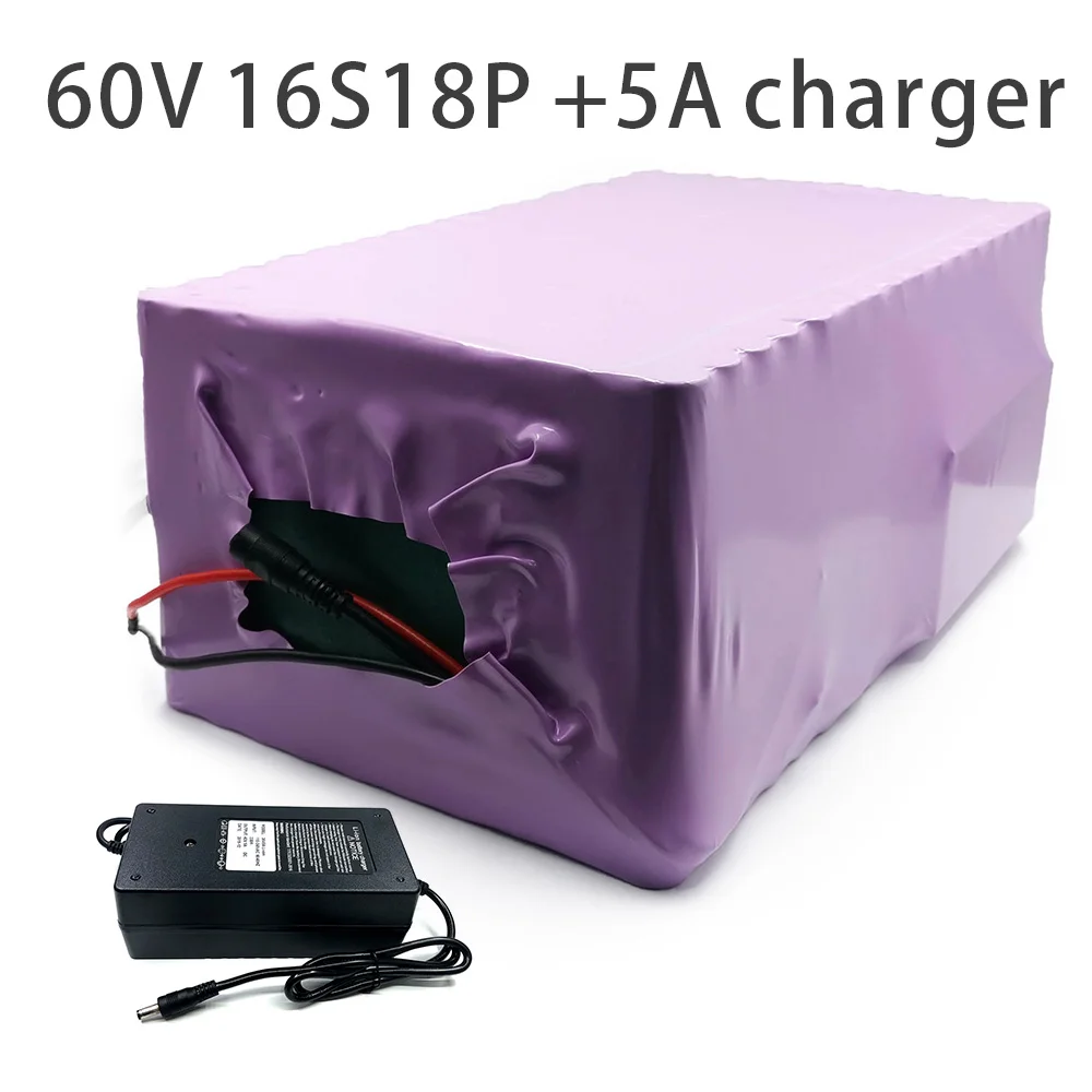 With 5A charger 63Ah 16S18P 60V battery e-bike ebike electric bicycle Li-ion Motorcycle  tricycle customizable 310x220x150mm