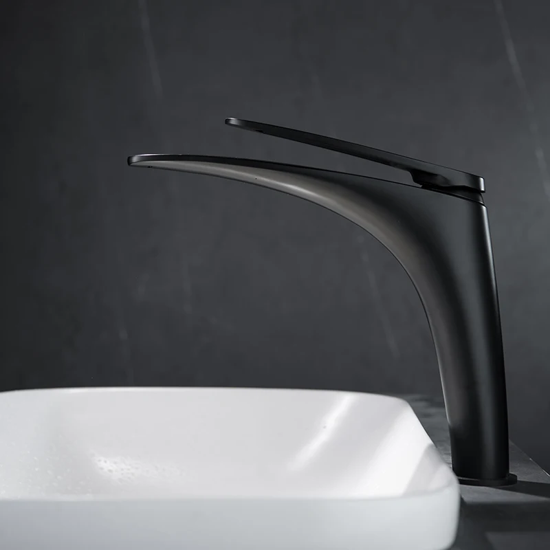 Bathroom matte gray deck mounted face basin faucet single handle gunmetal water tap black gold sink tap cold hot water tap