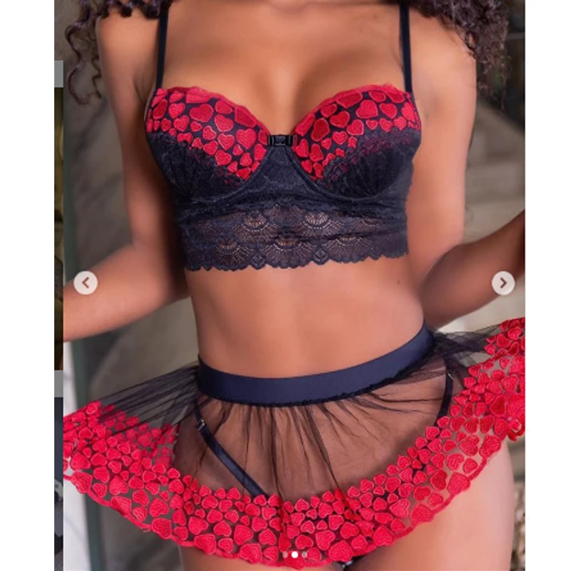 مثير الدانتيل مجموعة الملابس الداخلية شبكة انظر من خلال الملابس الداخلية الاباحية القلب طباعة الجوف خارج المحاصيل بلوزة صغيرة تنورة الدعاوى النساء ملابس خاصة ازياء