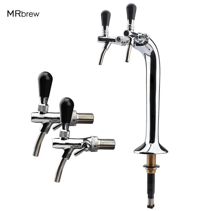 Double Head Snake Beer Tower Chrome Plated Brass Beer Dispenser With Adjustable Tap Flow Control Flooded Valve Bar Tools HomeBre