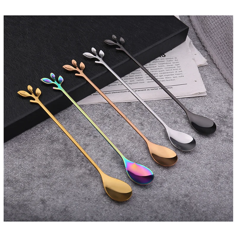 3Sizes Creative Coffee Spoon Stirring Spoons Dessert Fork Spoon  Branch Leaves Spoon Tableware Kitchen Accessories