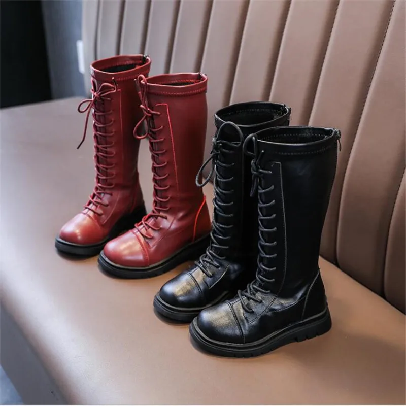 Autumn Kids Long Boots for Girls Fashion Cool Rubber Boots Knee High Children Motorcycle Boots baby Boots for Girls 2-12 Year