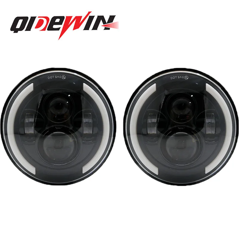 

7Inch LED Headlight White Halo Angle Eyes Led Headlamp H4 Hi/Low Turn Signal for Motorcycle Samurai Jeep Wrangler Off Road