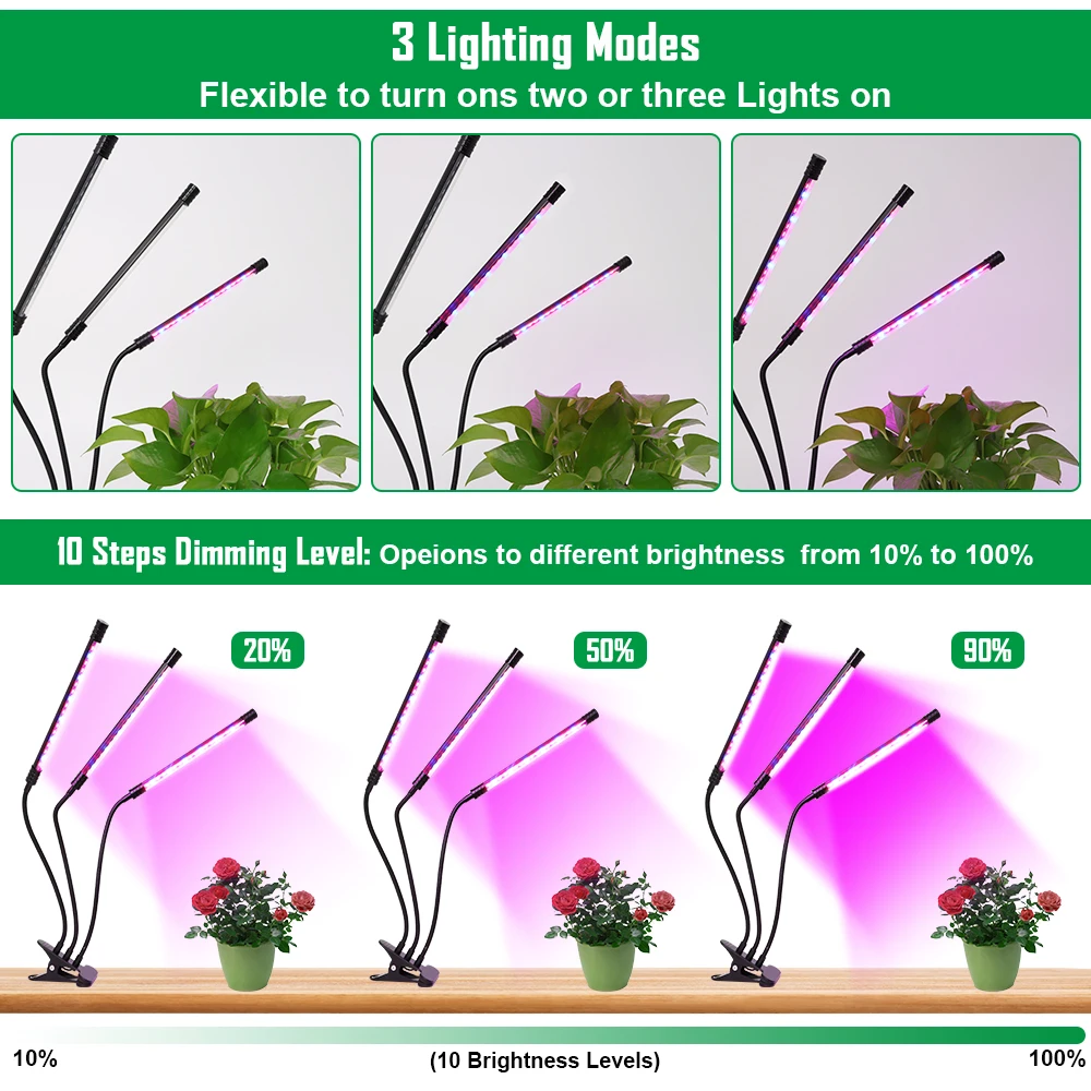Lighting for Greenhouses ,USB Port Full Spectrum Dimmable Grow Lamp with 3 Modes Timing Function LED Grow Light