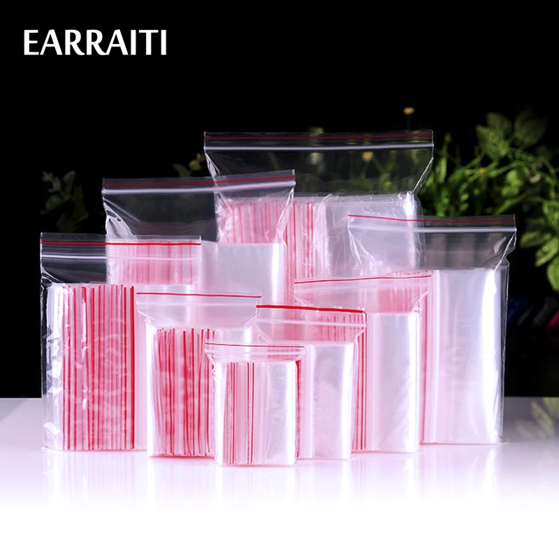 100Pcs Mini Plastic Ziplock Bags Jewelry Zipper Zip Lock PE Food Packaging Thick Clear Dustproof Storage