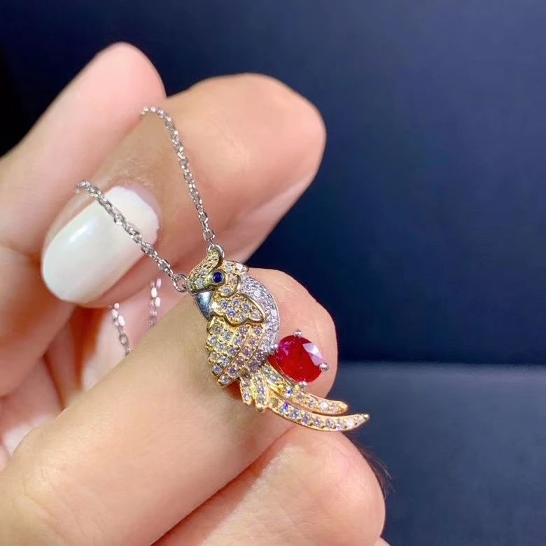 

KJJEAXCMY fine jewelry 925 Sterling Silver inlaid natural ruby fashion bird girl Pendant Necklace support test