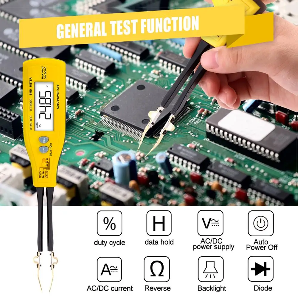 BT-990C Digital Capacitance Meter SMD Tester Resistance Meter Diode/Battery Test with Carry Box Power Battery Tester