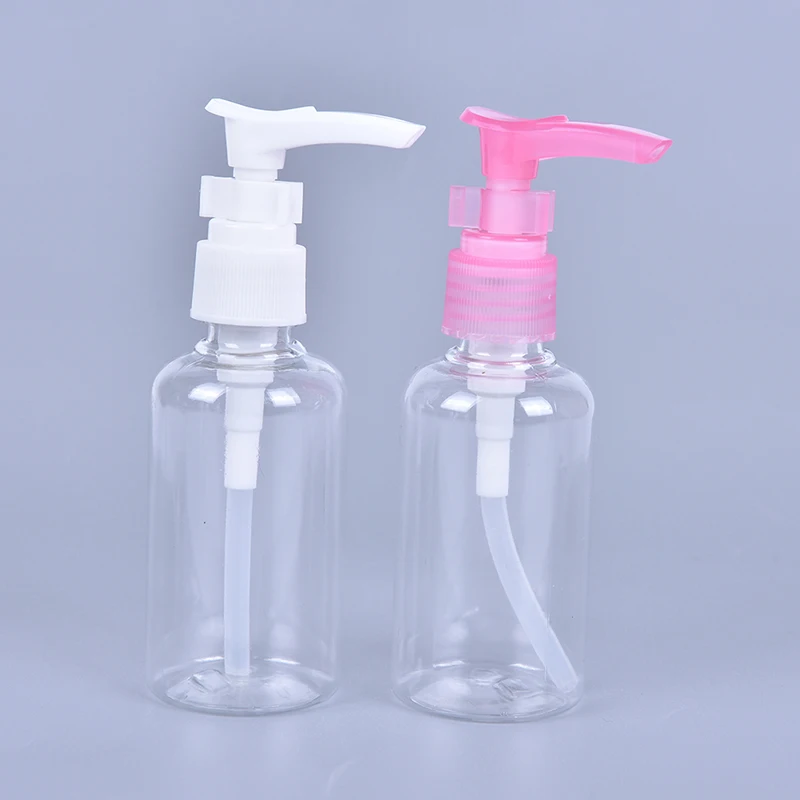 5PCS 75ml Plastic PET White/pink Press Pump Spray Lotion Bottles Cosmetic Sample Containers Travel Liquid Cream Fill Vials