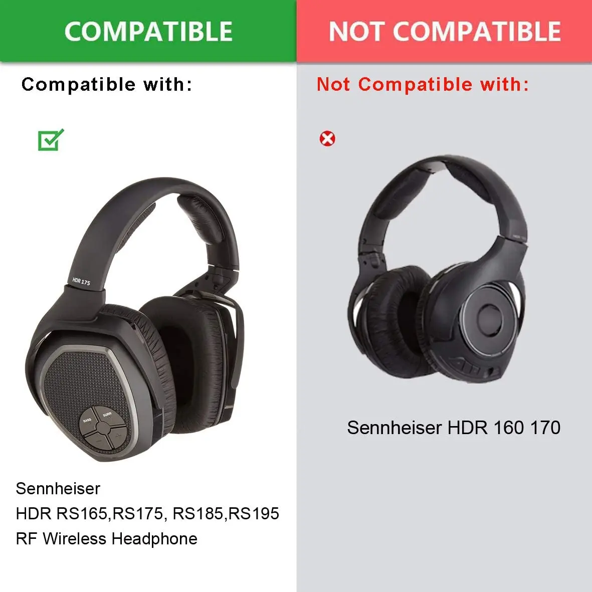 Almofada de fone de ouvido hdr165 hdr175 sem fio, substituição com sennheiser hdr rs165, rs175, rs185, rs195 rf