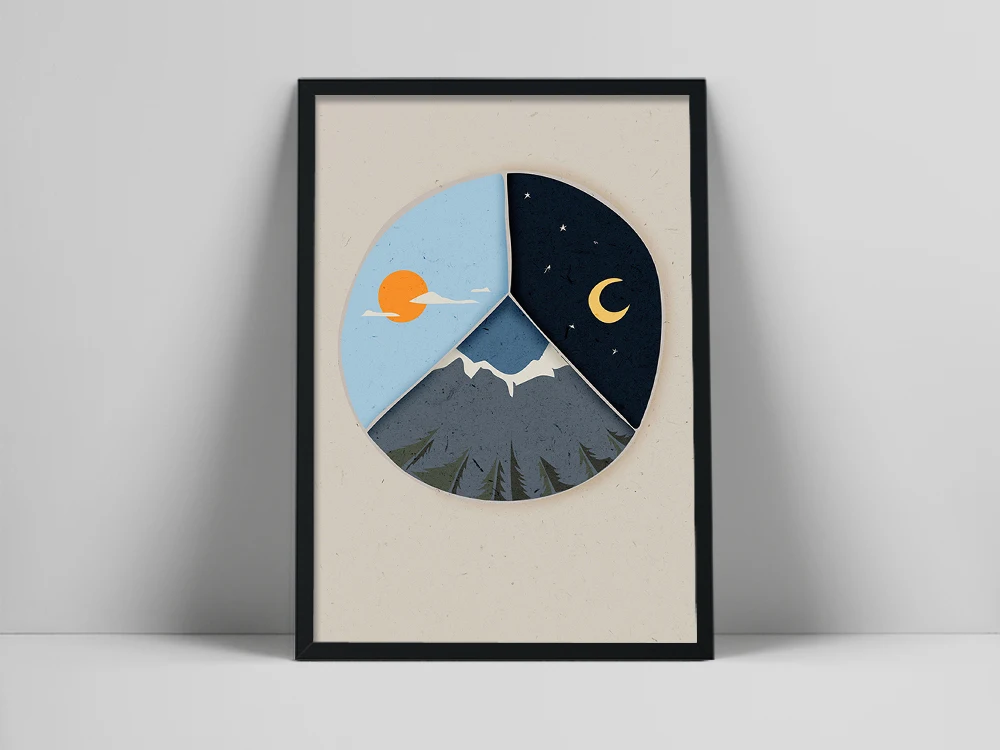 Sun and Moon Wall Art Print, Day Night Abstract, Circle Nature artwork, Blue Yellow Poster, Minimalist, Scandinavian t pr poster