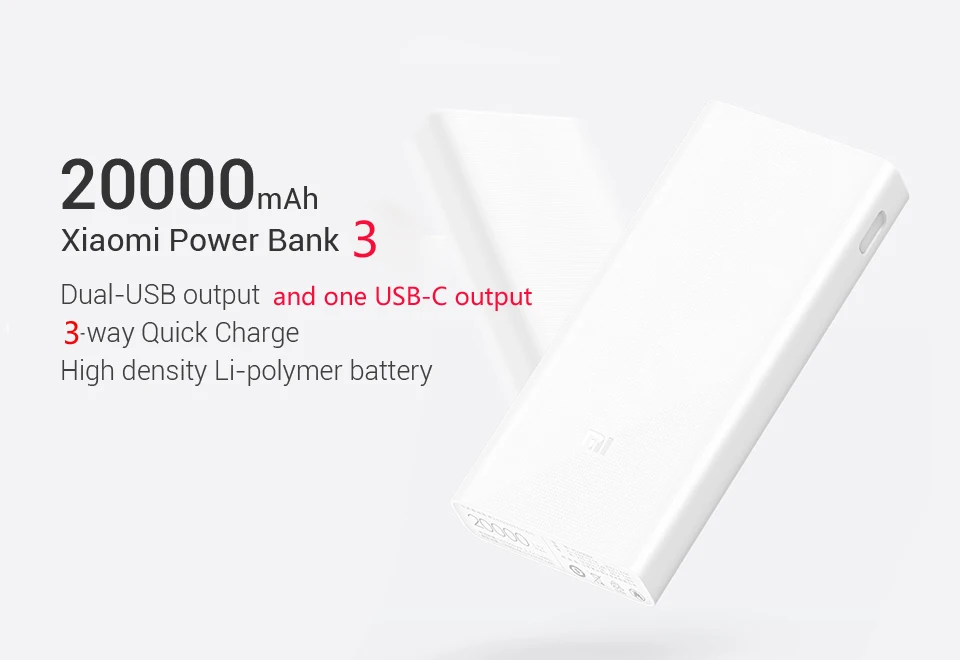 Original Xiaomi Portable Power Bank 3 20000mAh Charger Support QC3.0 Dual USB Mi External Battery Bank 20000 For Smart Phones