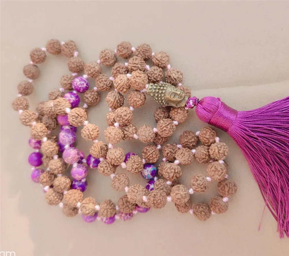 

8mm Rudraksha 108 Beads Tassel Knotted Necklace Handmade Colorful Yoga Buddhism Spirituality Buddhist Bless Wrist Lucky Prayer