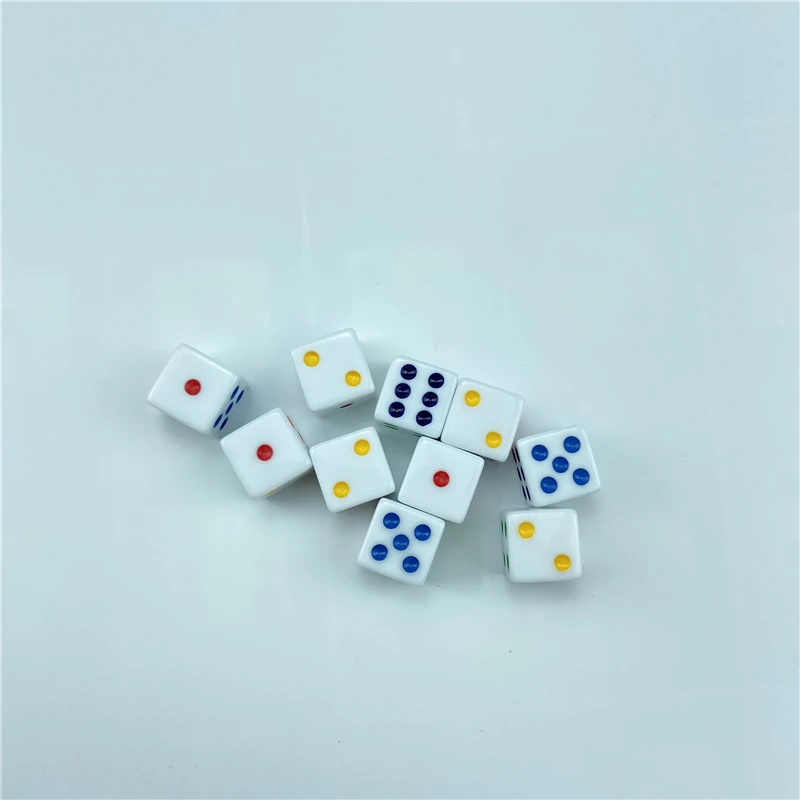 16mm 10pcs White 6 Color Points Dice Set Right Angle Square Corner Acrylic Vertical Angle D6 RPG Dice Teaching Boardgame