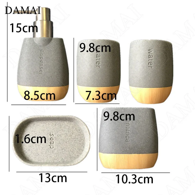 Creative Resin Stone Texture Bathroom Accessories Set Nordic Modern Wood Grain Five Piece Set Shower Accessories Home Decoration