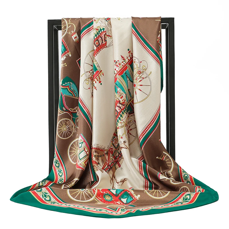 Bufandas de seda de 90x90cm para mujer, Foulard estampado de satén con cabeza cuadrada, Hijab para mujer, chal de marca de lujo, pañuelo, bufanda para mujer, envoltura de chiffen