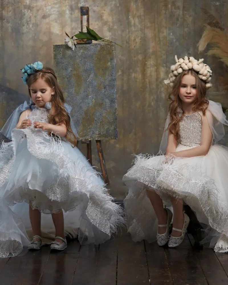 Vestido de flores hecho a mano para niñas, falda de lentejuelas en 3d, para baile de graduación, Hi-Lo