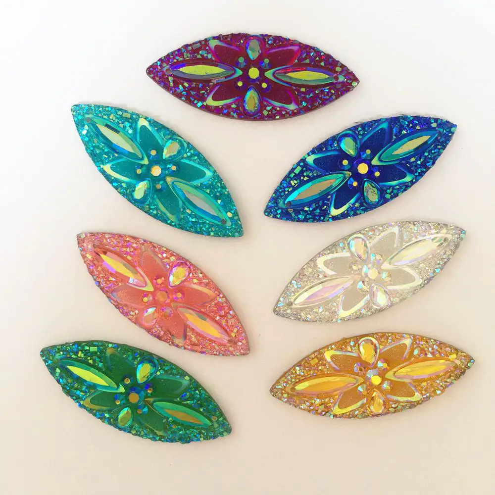 New 12PCS AB Resin Horse Eye Ore Flower Flatback Rhinestone Scrapbook Wedding 2 Hole DIY crystal Applique Craft Ornaments