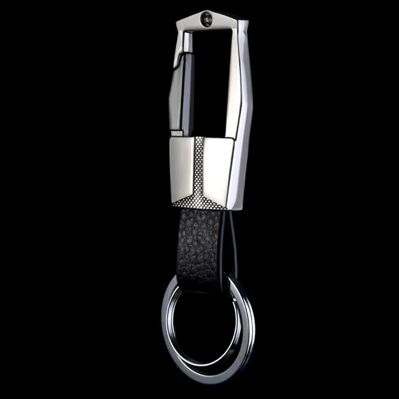 QOONG High-Grade Alloy Genuine Cow Leather Men Keychain Elegant Business Car Key Chain Ring Detachable Key Holder Jewelry Y07