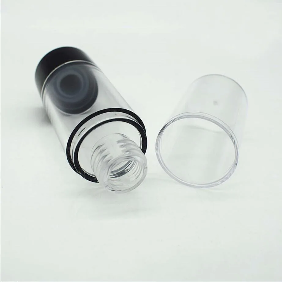 15ml 원형 투명 플라스틱 블랙 에어리스 병 복합 아이 에센스 세럼/로션/에멀젼 리퀴드 파운데이션 포장