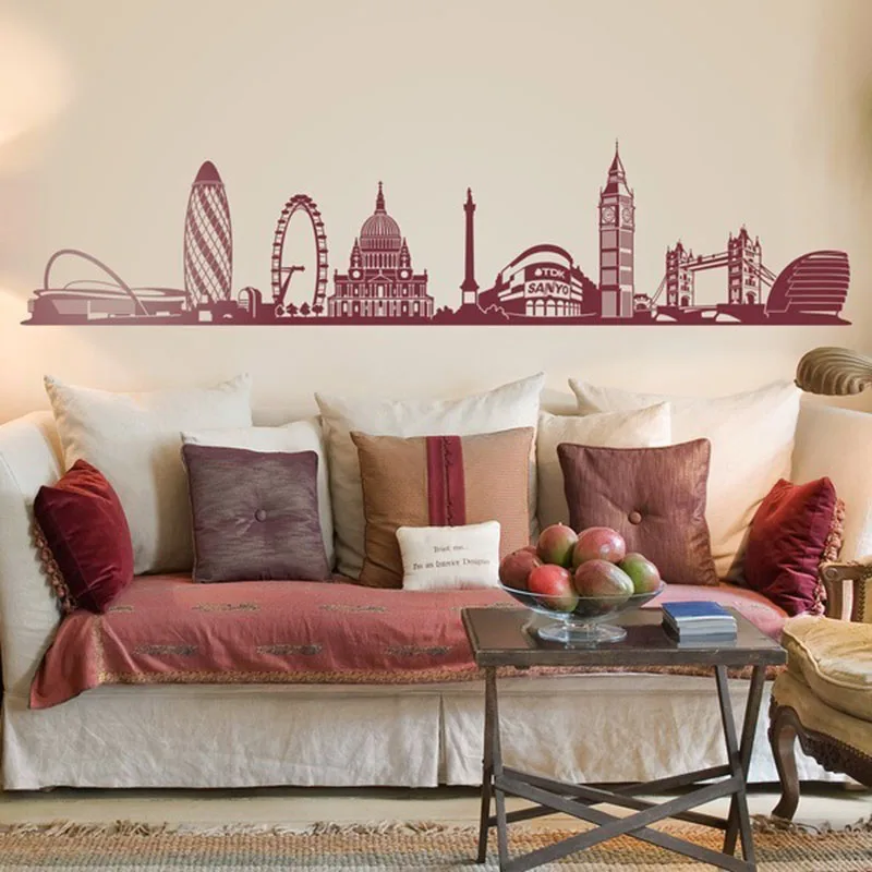 Large Skyline Of London United Kingdom City Wall Decal Living Room Sofa Urban Skrimes Wall Sticker Playroom  Home Decor