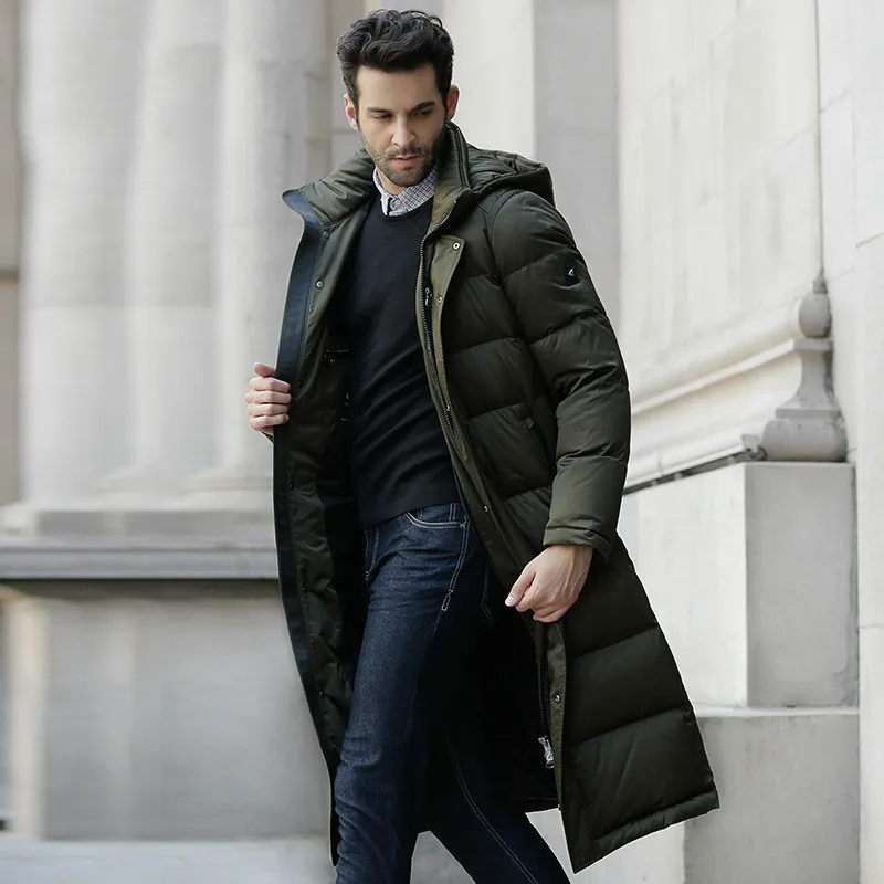 Men's Long Duck Down Jacket Men Winter Coat Plus Size Thick Business British Coats Male Parka Casaco Masculino KJ660