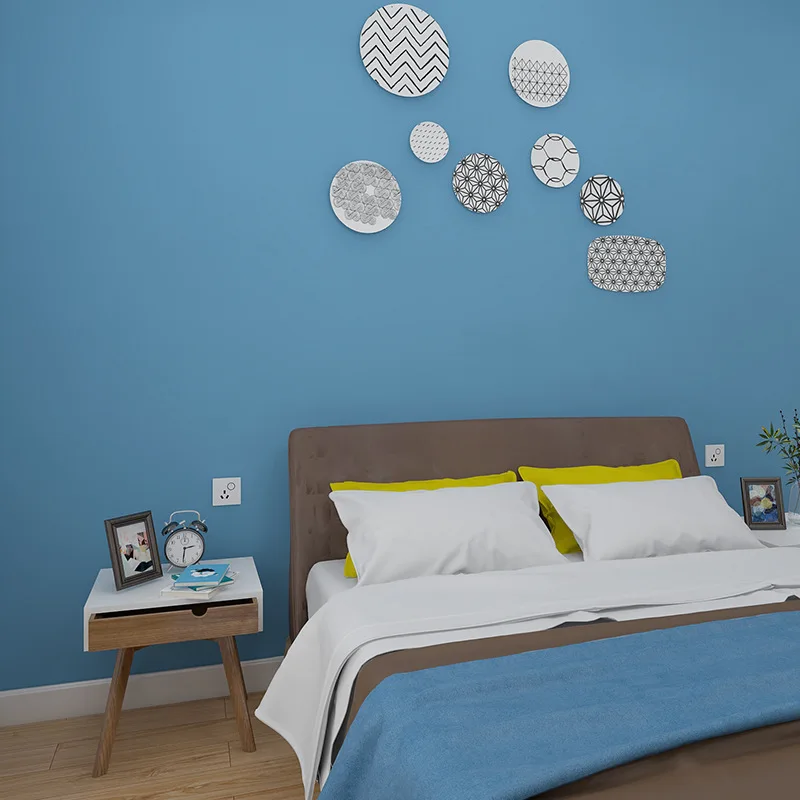 Atacado cor sólida simples papel de parede sala de estar quarto azul mediterrâneo menino papel de parede sem grão não tecido decoração de casa