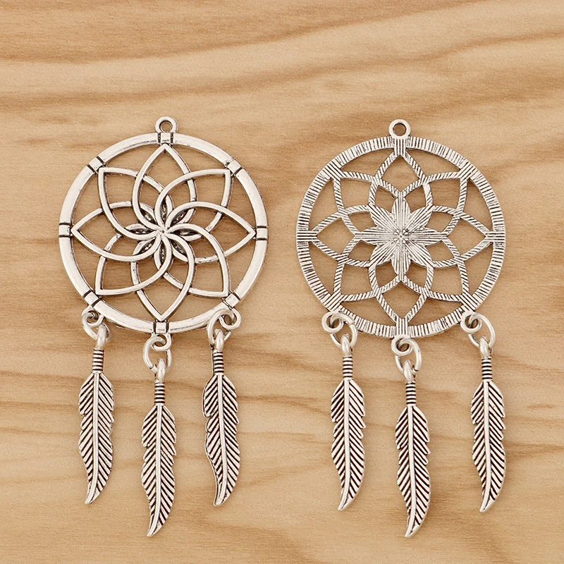 6 Pieces Tibetan Silver Dreamcatcher Charms Pendants for DIY Necklace Earring Jewellery Making Findings 71x34mm