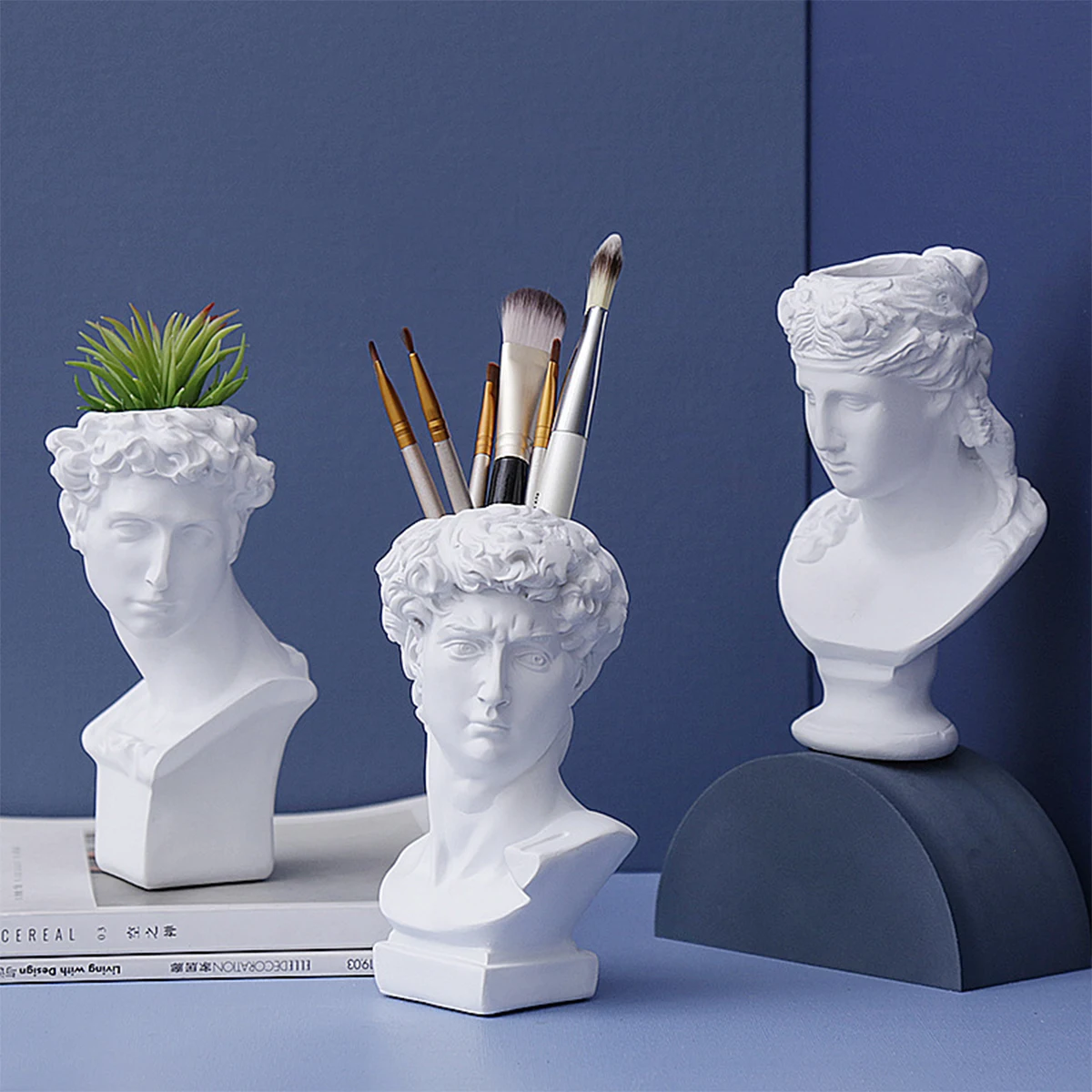 Resin Sculpture Makeup Brush Pen Holder Vase Head David Small Body Dried Flower Nordic Modern Home Desktop Decoration Crafts