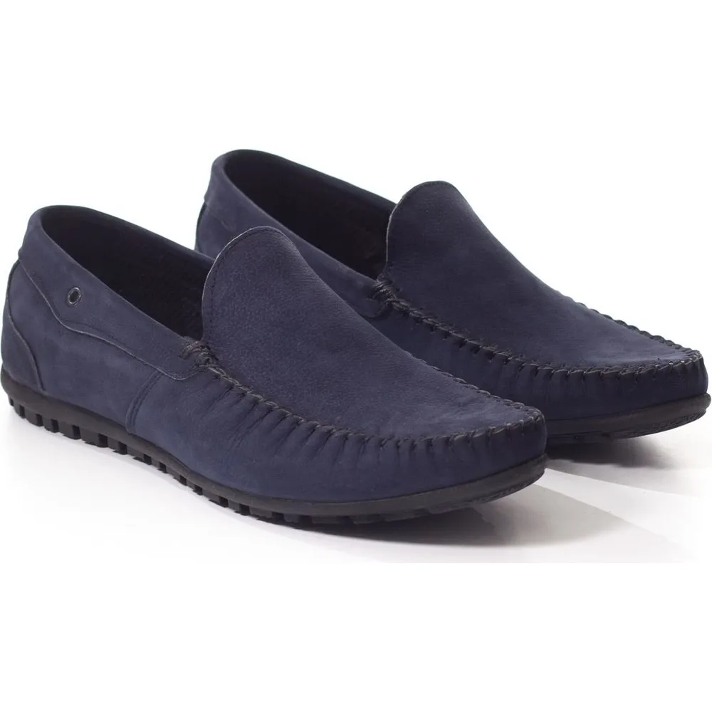 Men's Casual Nubuck Leather Shoes Navy Blue Step-in Male Shoes Navy Blue Nubuck Leather Men 'S Casual Shoes