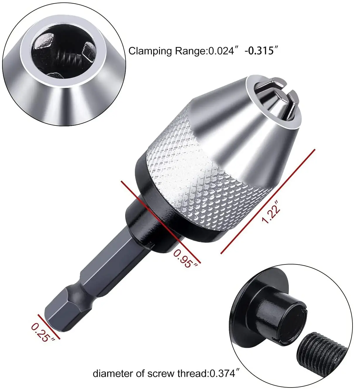 4Pcs 0.3-6.5mm trapano senza chiave Chuck cacciavite adattatore per cacciavite a percussione 1/4 ''Hex Shank Drill Bit Tool convertitore a cambio rapido