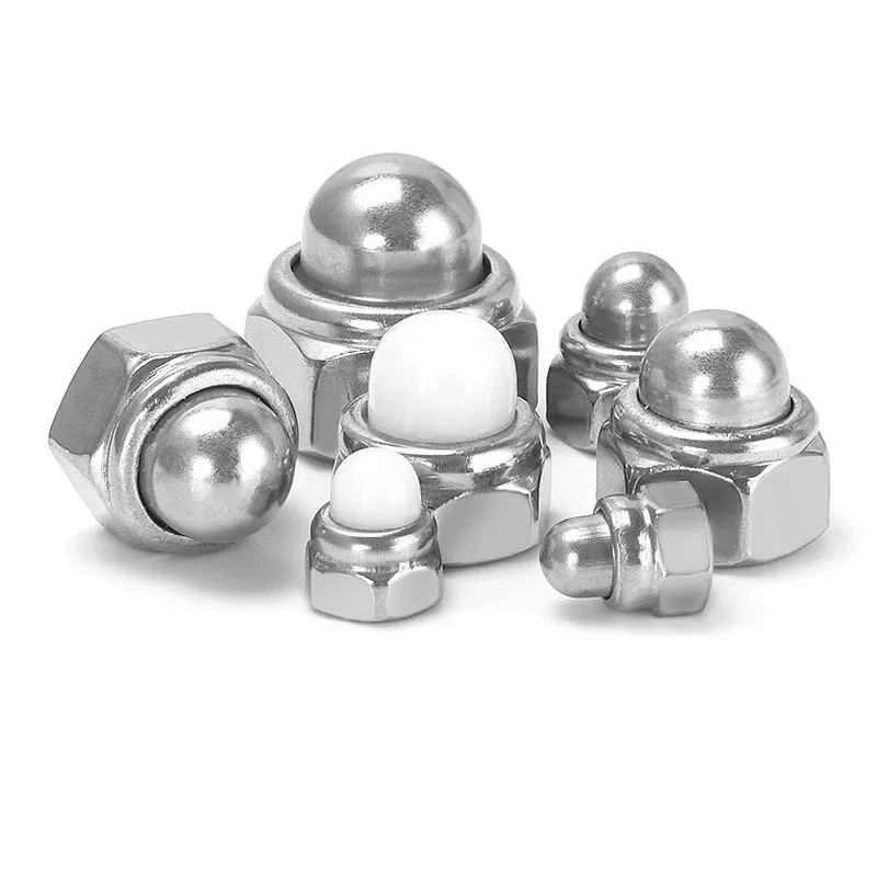 2/5pcs M4 M5 M6 M8 M10 M12 Stainless Steel Acorn Cap Cover Semicircle Dome Hex Nylon Insert Lock Nut Self-locking Nylock Locknut