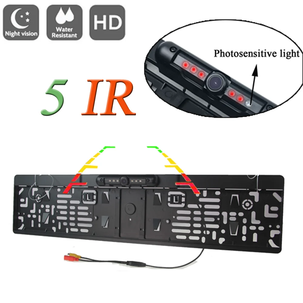 

Проводная/Беспроводная рамка для номерного знака европейского стандарта, Hd камера заднего вида, 5 ИК и фоточувствительная подсветка, водонепроницаемая, с ночным видением