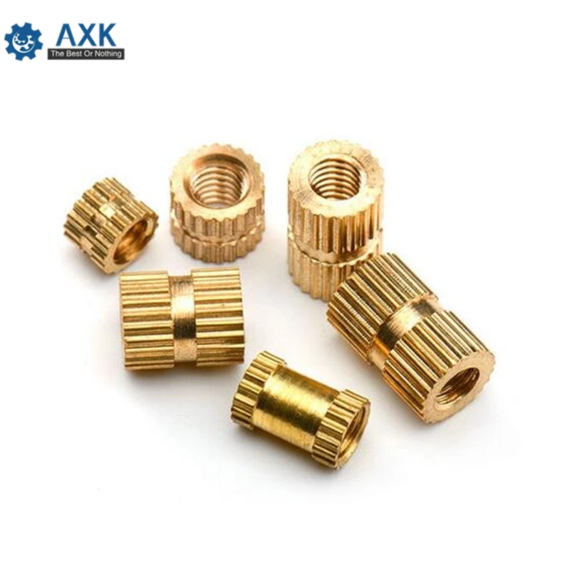 25X M2 M2.5 M3 Solid Brass Pure Copper Metric Thread Injection Molding Knurl Insert Nut Nutsert Round Shape Column OD 3.5 4 5mm