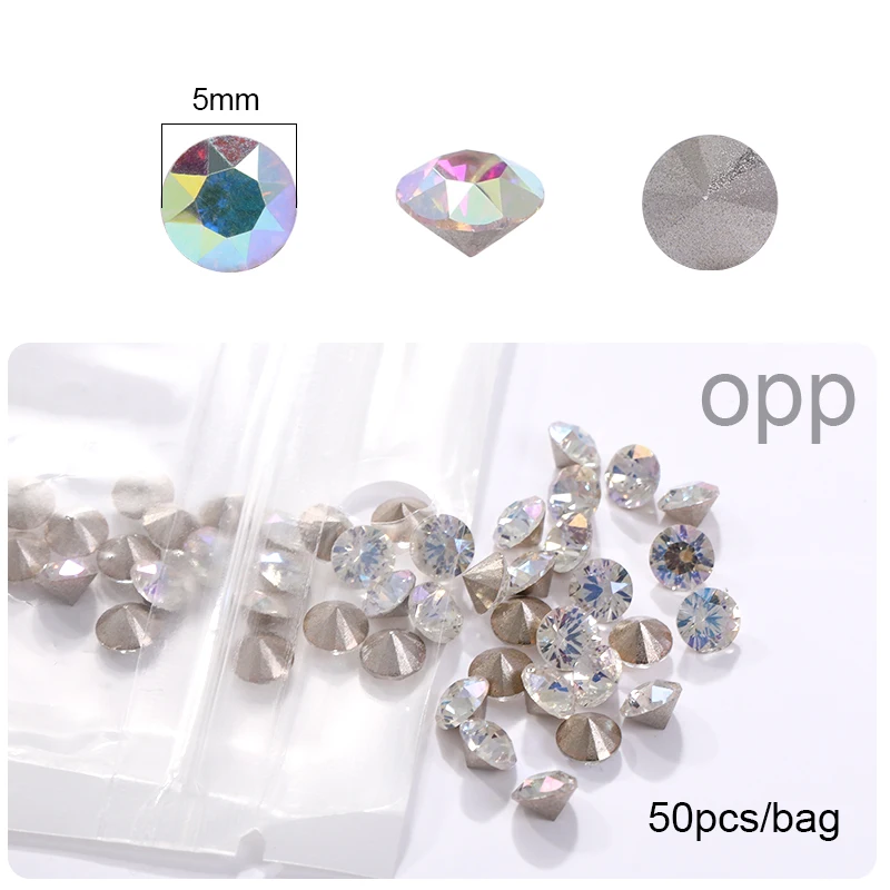 5MM 50Pccs/Pack Jewerly Gemstone 32 Cutting Faces Diamond Ring Earring Crystal Xirius Stone  K9 Crystals Nail Decorations