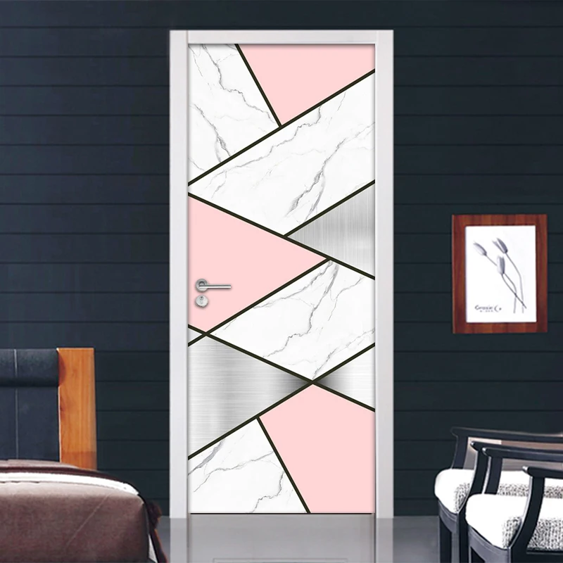 3D geometrische marmeren waterdichte zelfklevende deursticker muurstickers moderne woonkamer slaapkamer deur decoratie muurschildering behang
