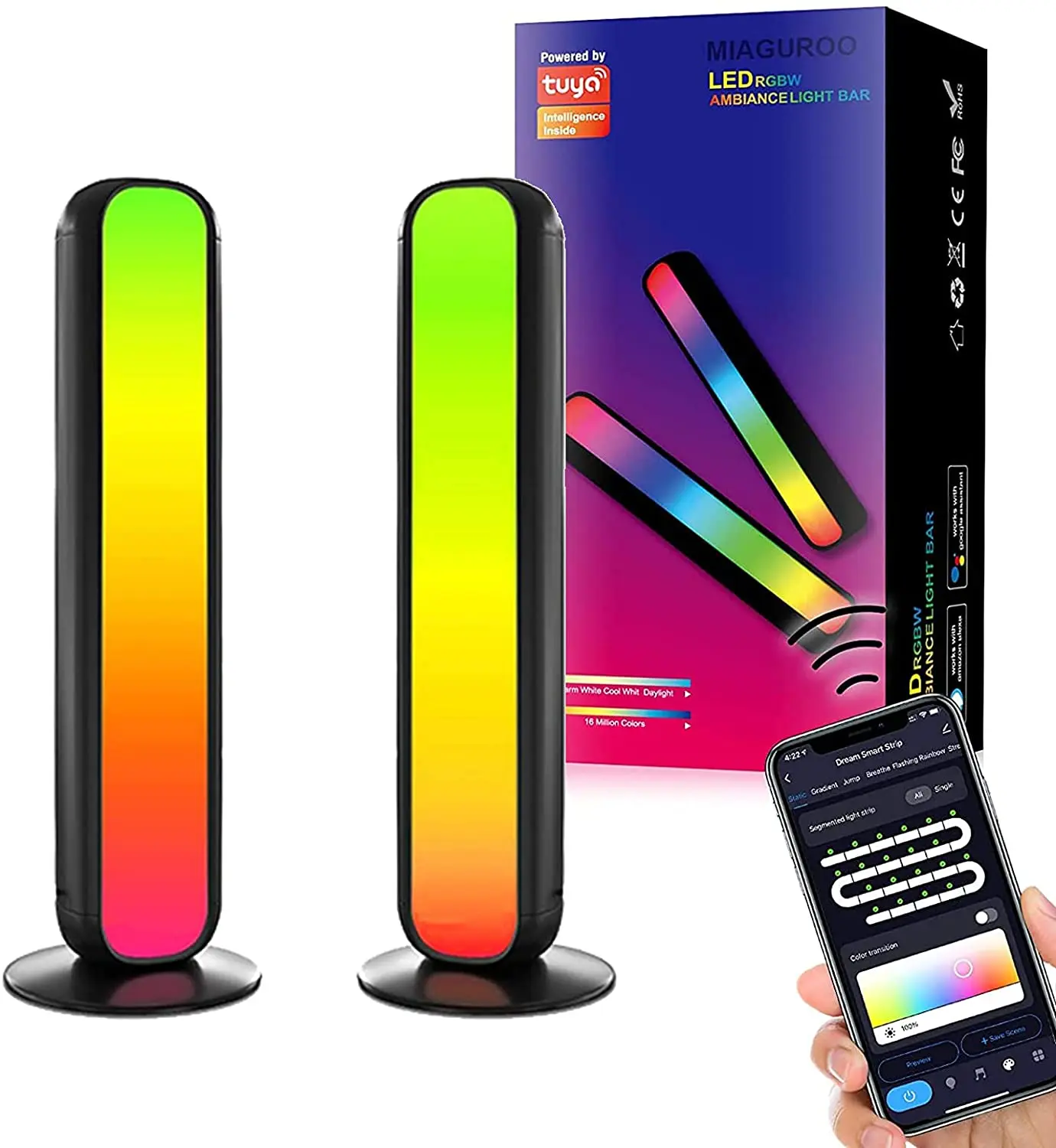 Tuya Wifi smart desktop ambient lighting voice control LED Pick up the lamp A set of two colorful RGB E-sports lamp