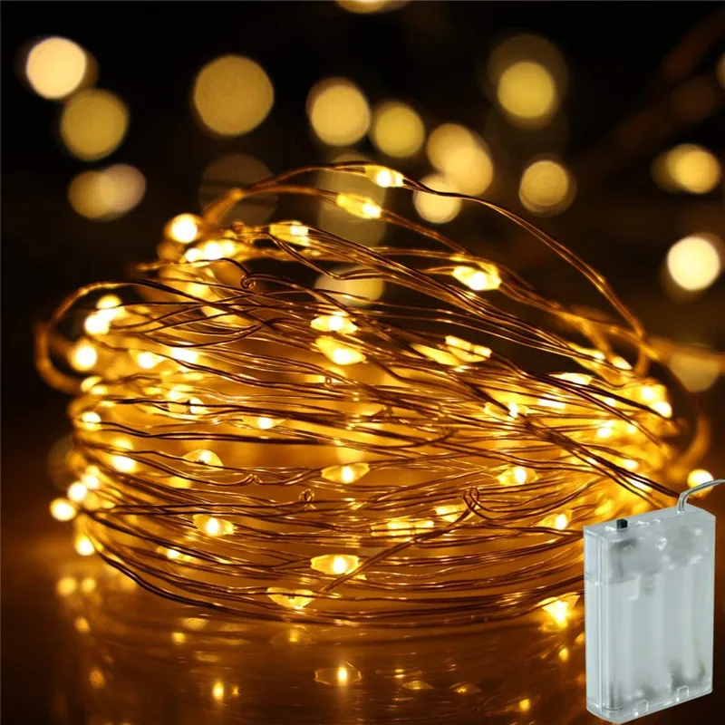 New 2M 5M 10M 100 Led Strings Copper Wire 3XAA Battery Operated Christmas Wedding Party Decoration LED String Fairy Lights