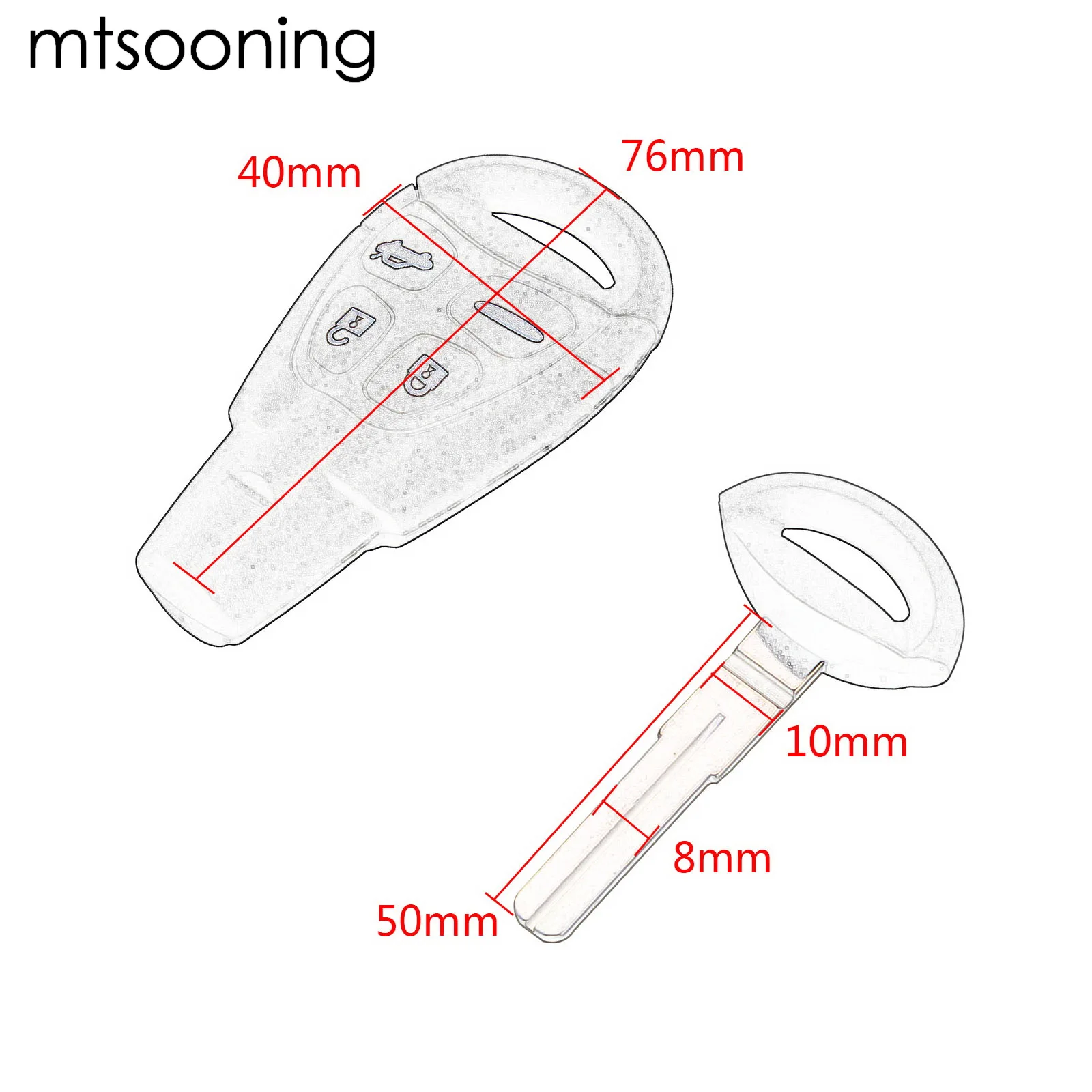 mtsooning Remote Key Shell Fob Blank Blade 4 Button Replacement For 2003-2007 Saab 9-3 Sport Sedan Convertible Sport Combi Wagon