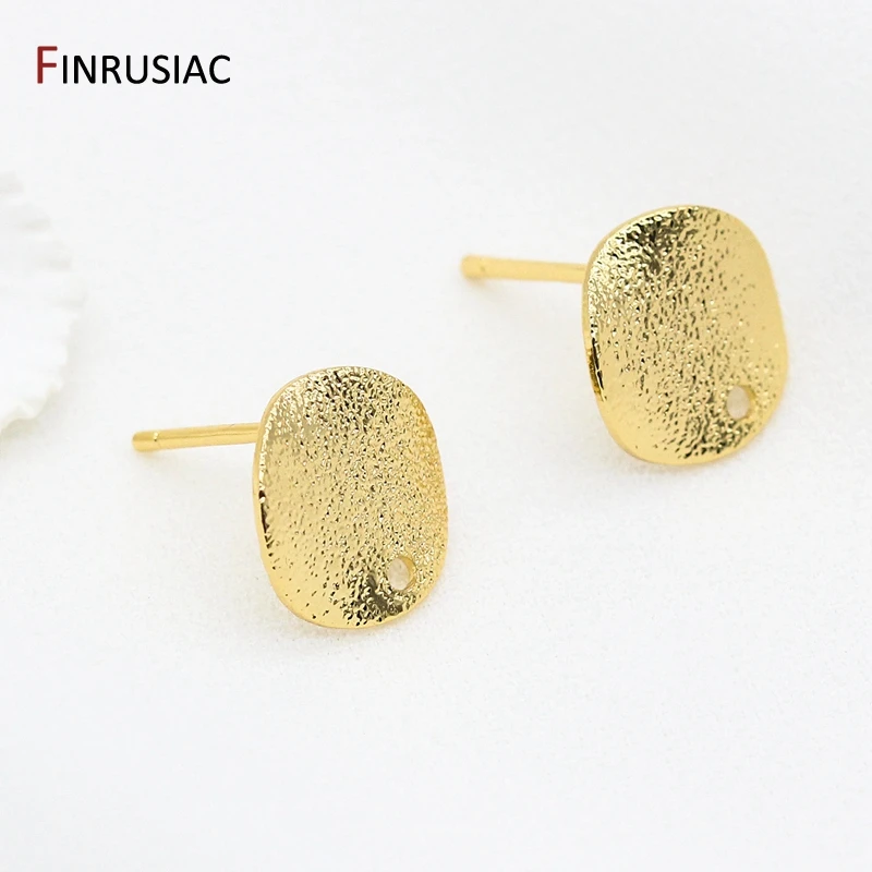 Accesorios para pendientes DIY, pendientes chapados en oro Real de 14K de latón puro, pendientes de onda redonda esmerilada de estilo coreano, suministro de hallazgos