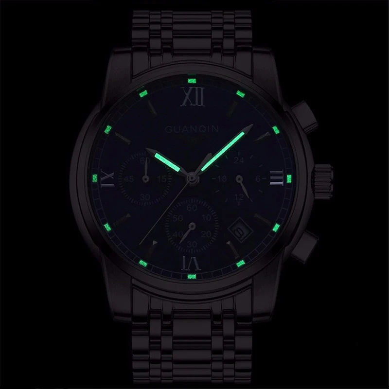 GUANQIN Casual Sport Watches Blue Top Brand Luxury Brand Quartz Watch Men 19018 Watches Stainless Steel Chronograph Wristwatch